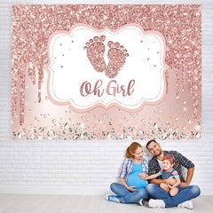 Lofaris Oh Girl Pink Glitter Baby Shower Backdrop For Party