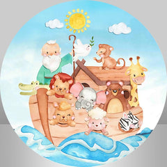 Lofaris Old Man With Cute Animals Round Baby Shower Backdrop
