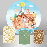 Lofaris Old Man With Cute Animals Round Baby Shower Backdrop