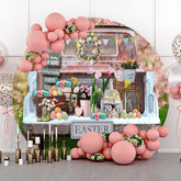 Lofaris Old Truck Floral Colorful Eggs Round Easter Backdrop