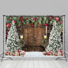 Lofaris Old Wooden Door Christmas Trees Backdrop for