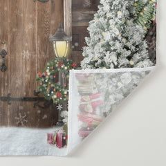 Lofaris Old Wooden Door Christmas Trees Backdrop for