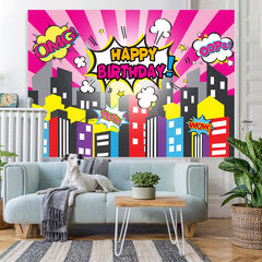 Lofaris Omg Happy Birthday Cartoon City Backdrop For