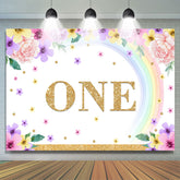 Lofaris One Birthday Rainbow Floral Backdrop for Party