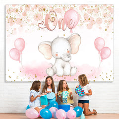 Lofaris One Elephant Pink Balloon Birthday Backdrop for Baby