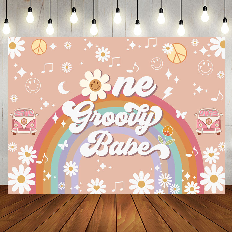 Lofaris One Groovy Babe Rainbow Girl 1st Birthday Backdrop