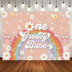 Lofaris One Groovy Babe Rainbow Girl 1st Birthday Backdrop