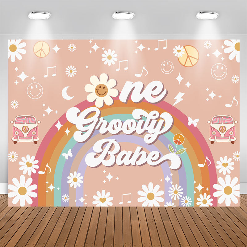 Lofaris One Groovy Babe Rainbow Girl 1st Birthday Backdrop