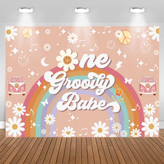 Lofaris One Groovy Babe Rainbow Girl 1st Birthday Backdrop