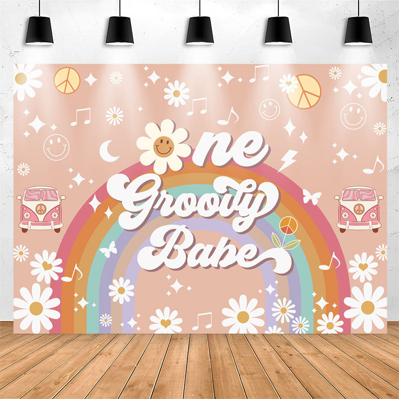 Lofaris One Groovy Babe Rainbow Girl 1st Birthday Backdrop
