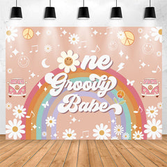 Lofaris One Groovy Babe Rainbow Girl 1st Birthday Backdrop