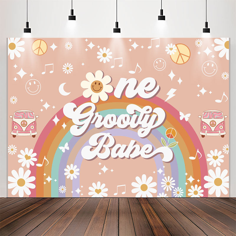 Lofaris One Groovy Babe Rainbow Girl 1st Birthday Backdrop