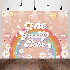 Lofaris One Groovy Babe Rainbow Girl 1st Birthday Backdrop
