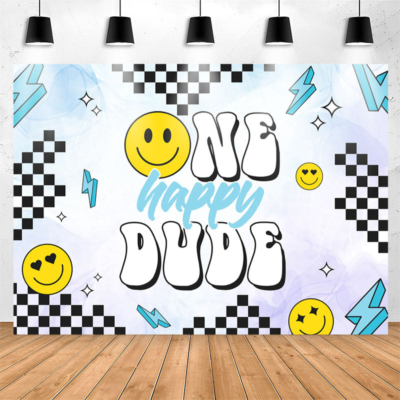 Lofaris One Happy Dude Smiley Face Boy 1st Birthday Backdrop
