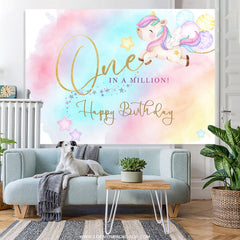 Lofaris One In A Million Unicorn Happy Birthday Backdrop