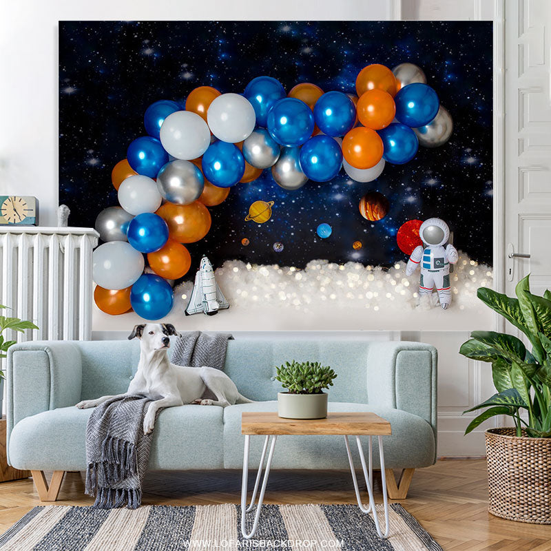 Lofaris Orange Blue Balloon Galaxy Birthday Party Backdrop