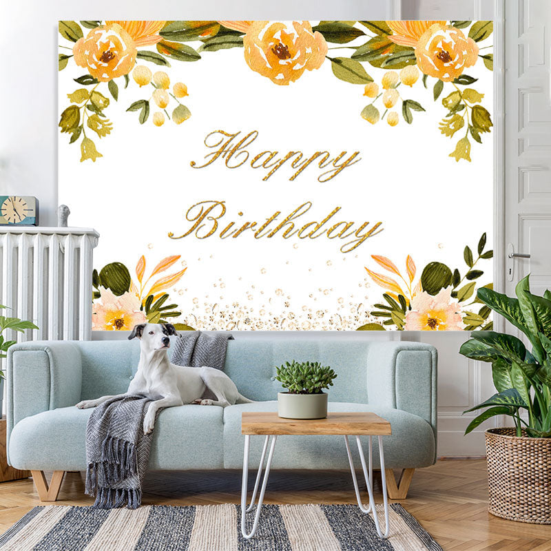 Lofaris Orange Floral and Diamonds Happy Biryhday Backdrop