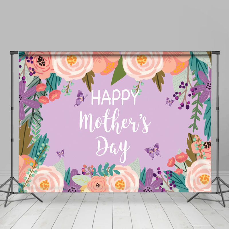 Lofaris Orange Flower and Butterfly Happy Mothers Day Backdrop