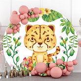 Lofaris Orange Leopard Leaves Circle Happy Birthday Backdrop
