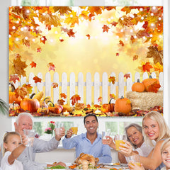 Lofaris Orange Maple Leaves and Ripe Pumpkins Autumn Backdrop