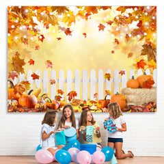 Lofaris Orange Maple Leaves and Ripe Pumpkins Autumn Backdrop