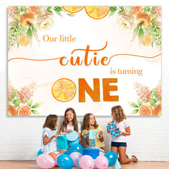 Lofaris Orange Tree and White Floral 1st Birthday Backdrop
