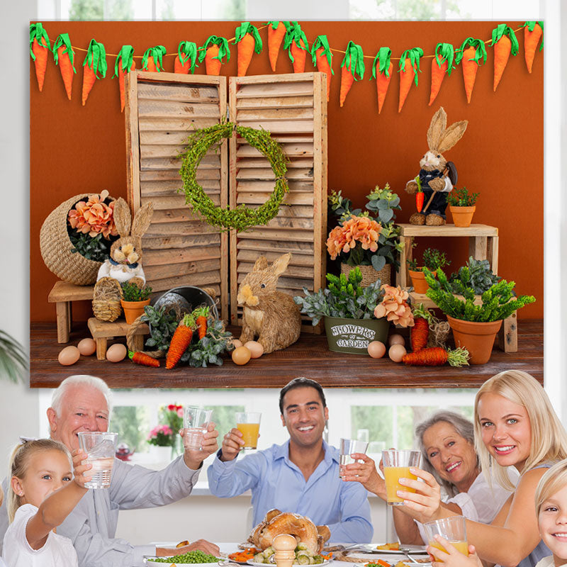 Lofaris Orange Wall With Carrot Wooden Happy Easter Backdrop