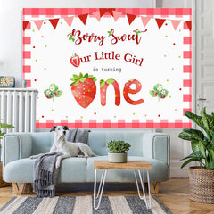 Lofaris Our Litter Girl Is Turning One Strawberry 1st Birthday Backdrop for