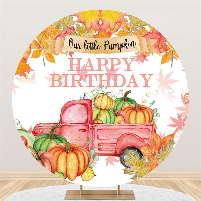Lofaris Our Litter Pumpkin Car Happy Birthday Round Backdrop
