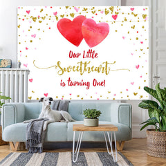 Lofaris Our Litter Sweetheart Is Turning One Gold Glitter 1st Birthday Backdrop