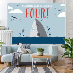 Lofaris Our Little Baby Is Turning Four Shark Birthday Backdrop