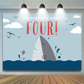 Lofaris Our Little Baby Is Turning Four Shark Birthday Backdrop