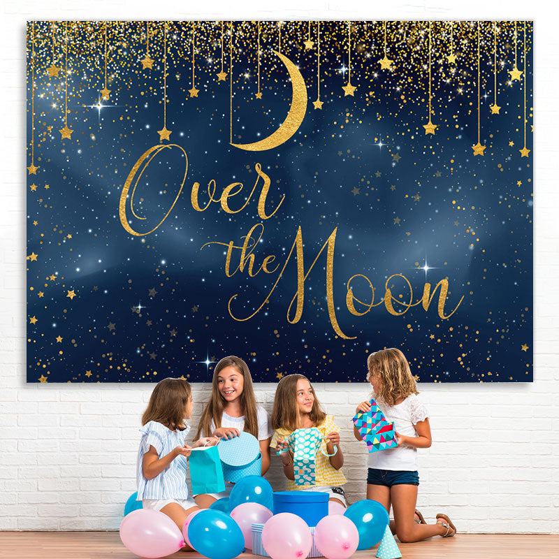 Lofaris Over the Moon Blue and Golden Star Baby Shower Backdrop