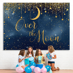 Lofaris Over the Moon Blue and Golden Star Baby Shower Backdrop