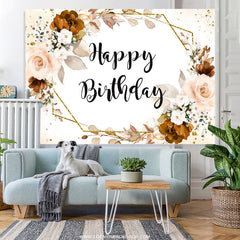 Lofaris Pale Pink Flower Gold Border Happy Birthday Backdorp