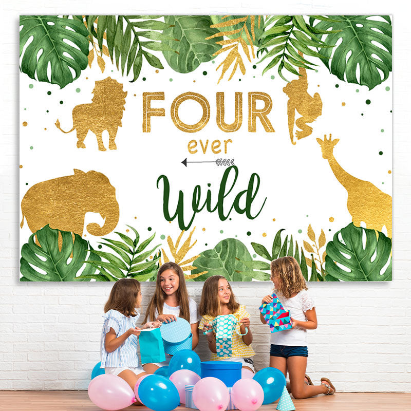 Lofaris Palm Leaves and Wild Animals 4th Birthday Backdrop