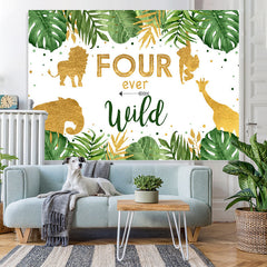 Lofaris Palm Leaves and Wild Animals 4th Birthday Backdrop