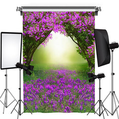 Lofaris Peach Blossom Green Grass Simple Spring Theme Backdrop