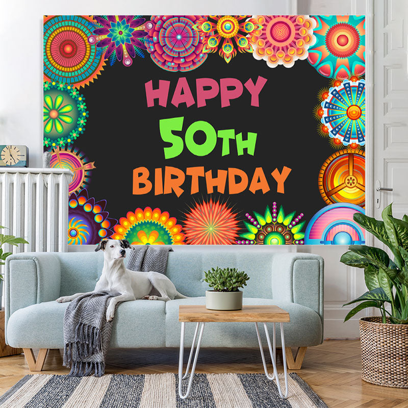 Lofaris Peacock Tail Flower Black Happy 50Th Birthday Backdrop