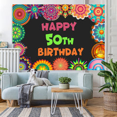 Lofaris Peacock Tail Flower Black Happy 50Th Birthday Backdrop