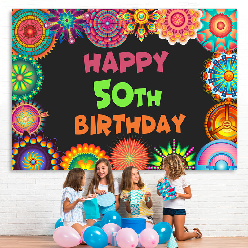 Lofaris Peacock Tail Flower Black Happy 50Th Birthday Backdrop