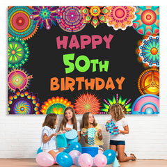 Lofaris Peacock Tail Flower Black Happy 50Th Birthday Backdrop