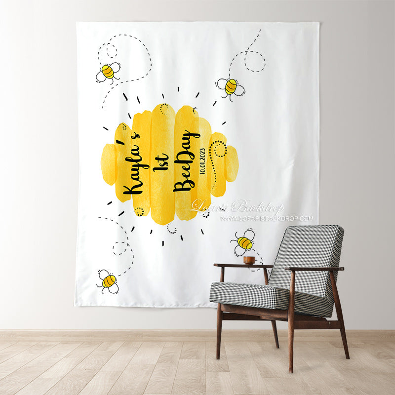 Lofaris Personalized 1st Birthday Bee Backdrop Decor