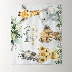 Lofaris Personalized Animal And Leaves Baby Shower Backdrop Banner