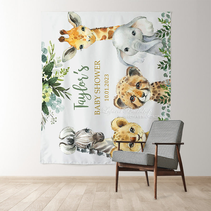 Lofaris Personalized Animal And Leaves Baby Shower Backdrop Banner
