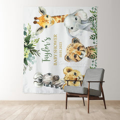 Lofaris Personalized Animal And Leaves Baby Shower Backdrop Banner