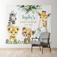 Lofaris Personalized Animal And Leaves Baby Shower Backdrop Banner
