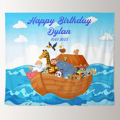 Lofaris Personalized Animals On A Boat Birthday Backdrop