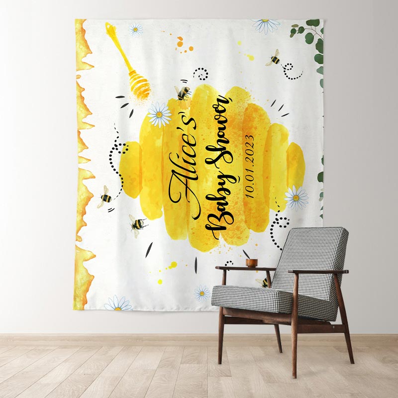 Lofaris Personalized Bee Fly And Honey Baby Shower Backdrop