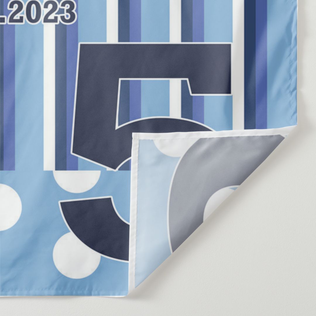 Lofaris Personalized Blue And White Stripe Birthday Backdrop